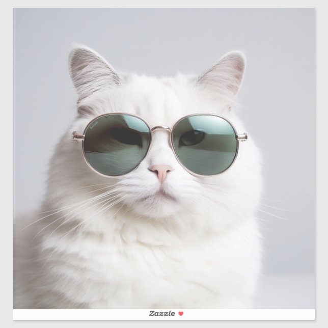 Sticker Chat blanc avec lunettes de soleil, félin cool, ch (Feuille)