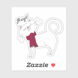 Sticker Chat blanc Kute Kitty Stick Écharpe rouge Écarts