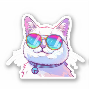 Sticker Chat blanc portant des lunettes de soleil