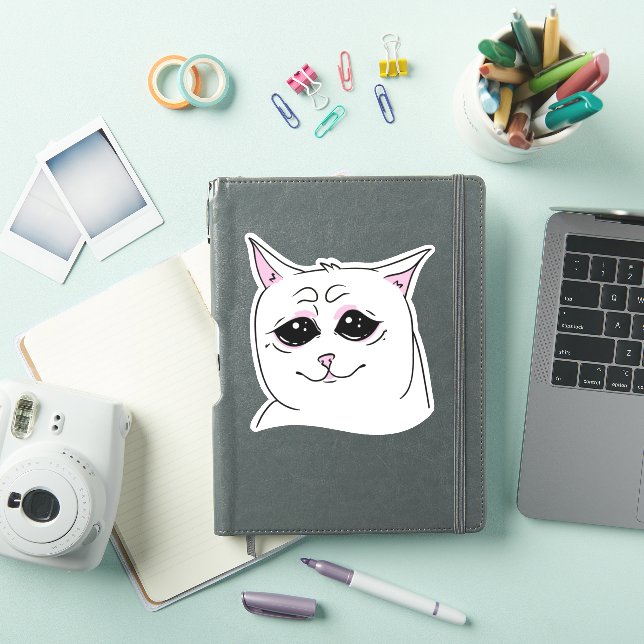STICKER CHAT BLANC SIGMA SAD FACE ANIMAL (Couverture iPad)