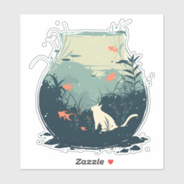 Sticker Chat blanc Whimsical piégé à l'intérieur d'un bol