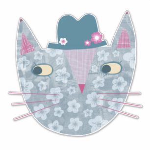 Sticker Chat bleu fleur dans un Casquette de fleurs