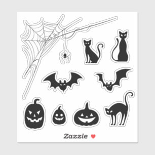 Sticker Chat Citrouille Chauve-Souris Toile d'Araignée Eff