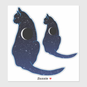 Sticker Chat cosmique en étoiles et Motif de lune de crois