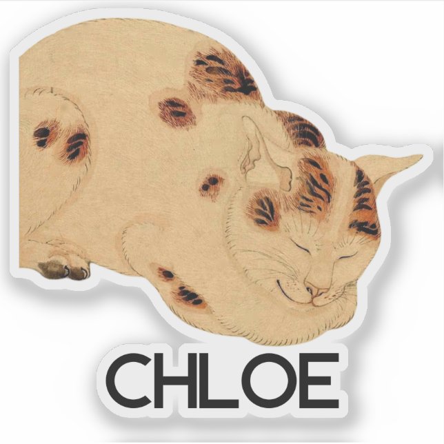 Sticker Chat de couchage antique Bois japonais Ukiyo-e (Devant)