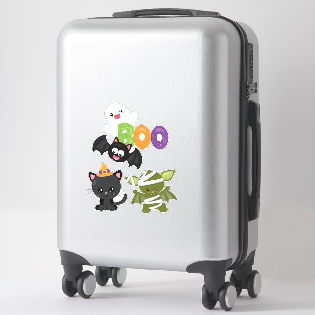 Sticker Chat de Cute Halloween, bat, mummy et ghost (Sur valise)