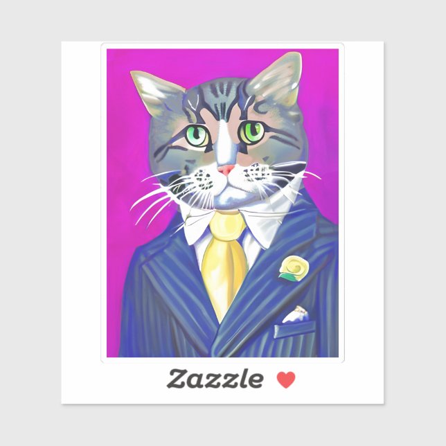Sticker Chat de gentillesse en costume et en Cravate (Feuille)