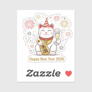 Sticker Chat de la Chance Maneki Neko 'Bonne Année 2026' 