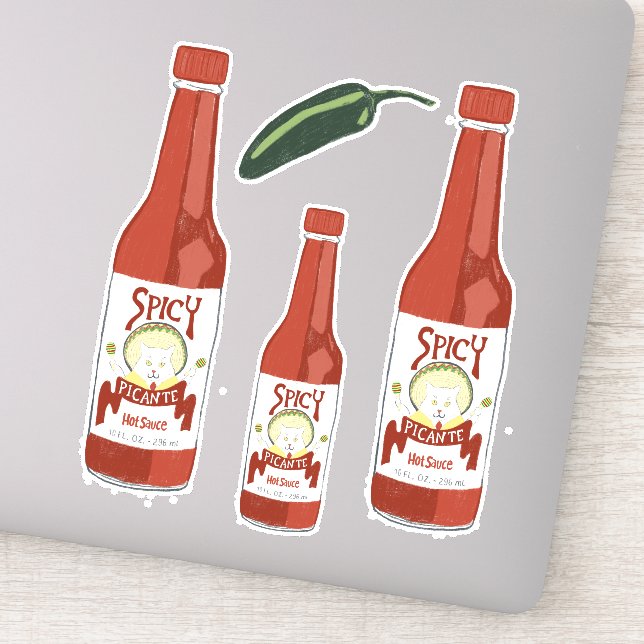 Sticker Chat de sauce chaude épicée avec ensemble de salsa (Détail)