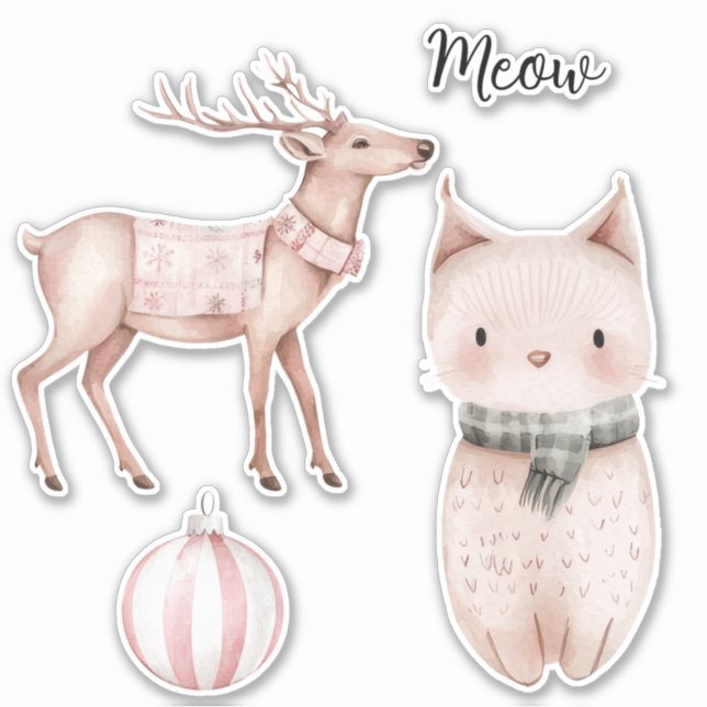 Sticker Chat de veau rose pâle, ornement de Noël (Devant)