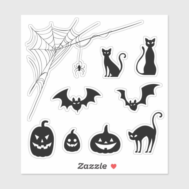 Sticker Chat éffrayant Spider Web Chat Citrouille Chat (Feuille)