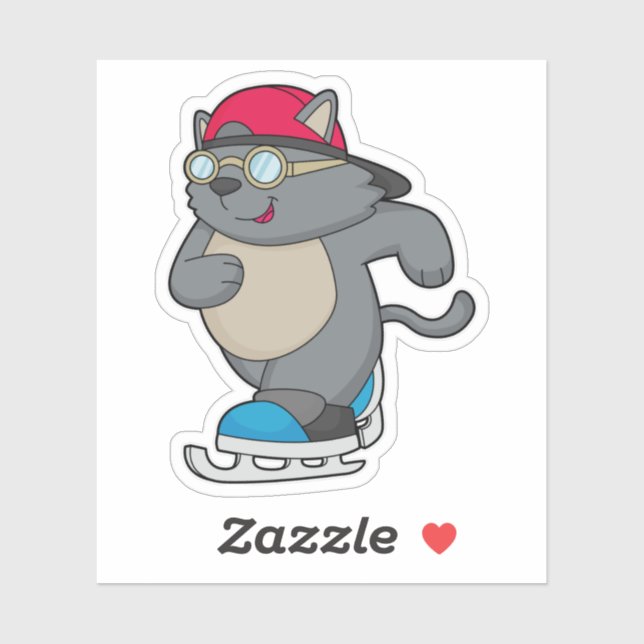 Sticker Chat en patinage sur glace avec patins sur glace (Feuille)