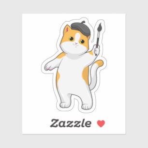 Sticker Chat en tant que Peintre avec pinceau