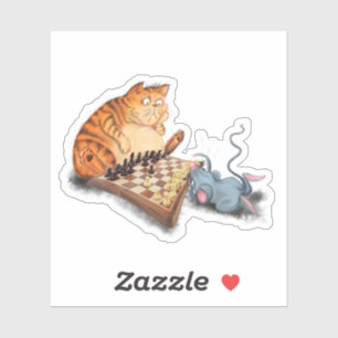 Sticker Chat et souris Jouer aux échecs Dessin amusant 