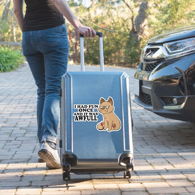 Sticker Chat Grumpy - Mème Chat Drôle - Amusant (Valise Insitu)