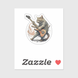 Sticker Chat Jouer Guitare Rock Chat Lourd Métal Chat Mus