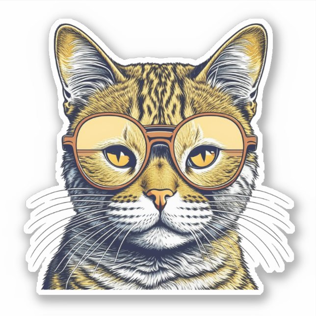 Sticker Chat Kitty cool avec lunettes (Devant)