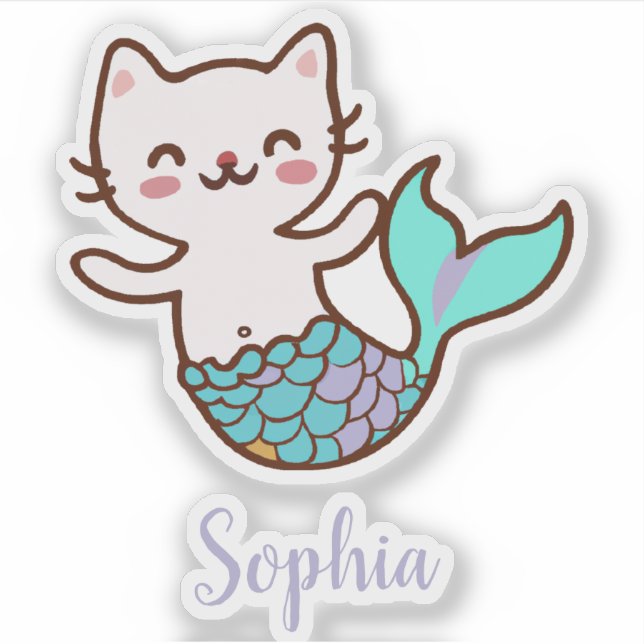Sticker Chat Mermaid mignon fille Script Meowmaid Purrmaid (Devant)