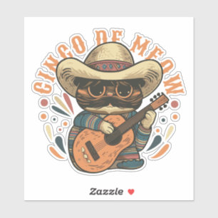 STICKER CHAT MEXICAIN CINCO DE MEOW AVEC GUITARE