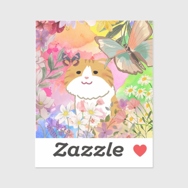 Sticker chat mignon en fleur moderne (Feuille)