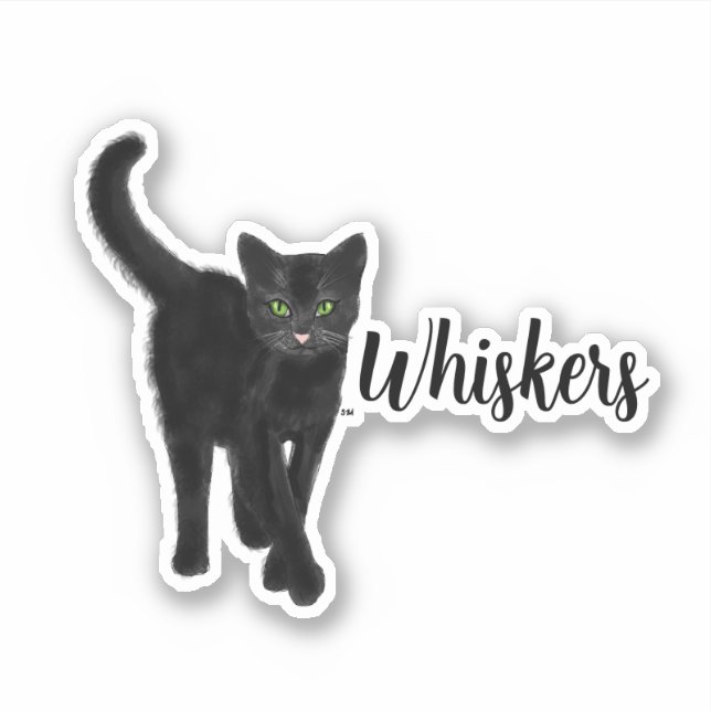 Sticker Chat noir aux yeux verts Nom personnalisé (Devant)