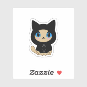 Sticker Chat noir bleu-oré sur Arrière - plan bleu