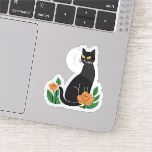 Sticker Chat Noir Chat floral mou