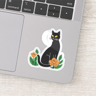 Sticker Chat Noir | Chat floral mou