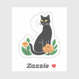 Sticker Chat Noir | Chat Mignon Floral