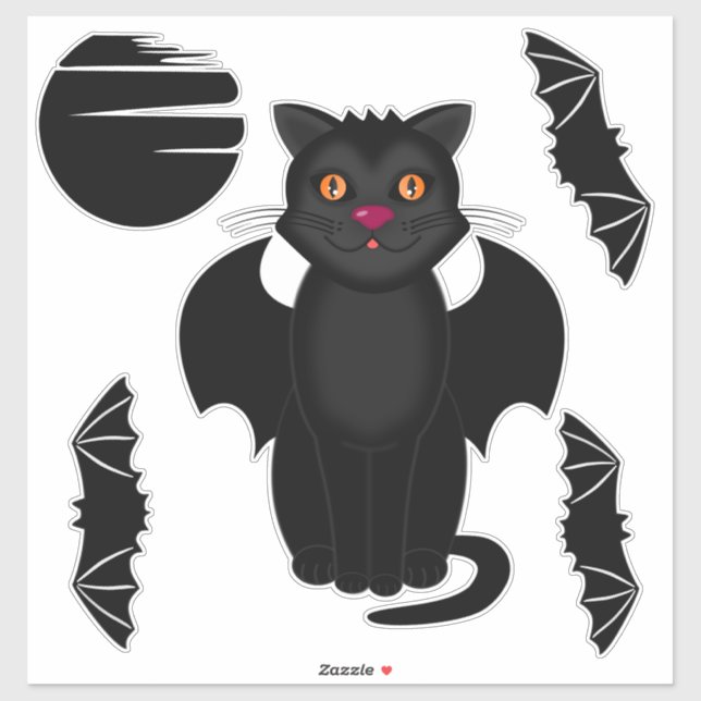 Sticker Chat noir, chauves-souris et lune Halloween (Feuille)