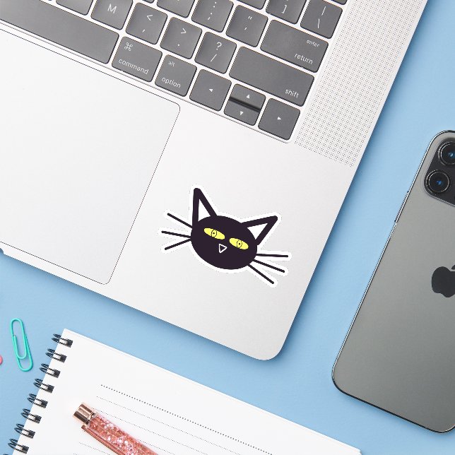 Sticker Chat noir d'Halloween (Ordinateur portable avec iPhone)