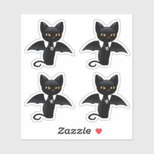 Sticker Chat noir d'Halloween avec ailes, Ensemble de 4