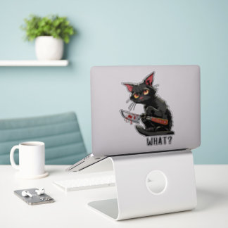 Sticker Chat noir drôle avec couteau sanglant : Quoi ?