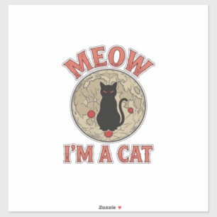 Sticker Chat Noir Drôle Lune Vintage Design Halloween_1