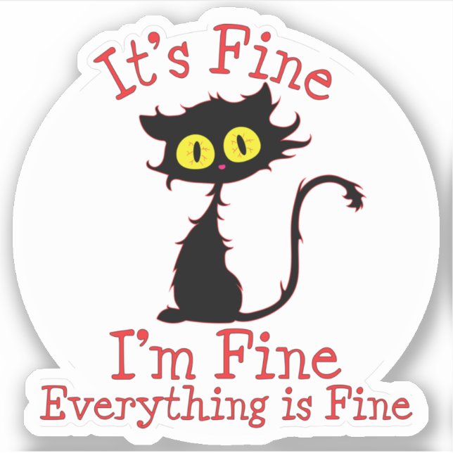 Sticker Chat noir effilé, tout va bien (Devant)