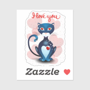 Sticker Chat noir en amour