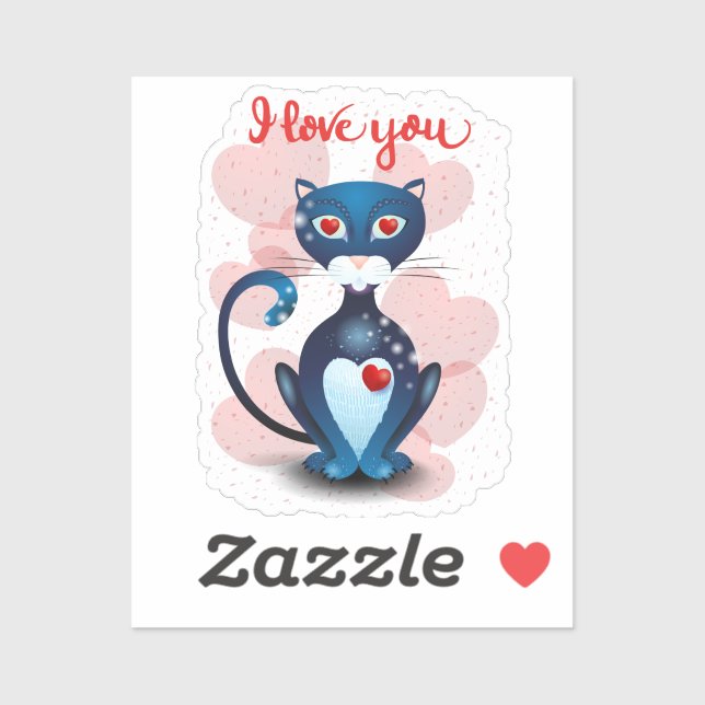 Sticker Chat noir en amour (Feuille)