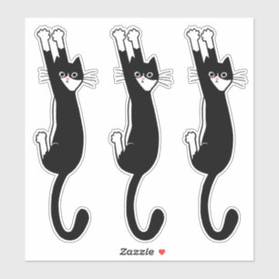 Sticker Chat noir et blanc accroché Drôle Tuxedo Cat