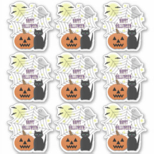 Sticker Chat noir et Citrouille pas effrayant Halloween