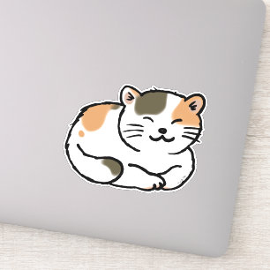 Sticker chat noir et orange de calicot somnolent