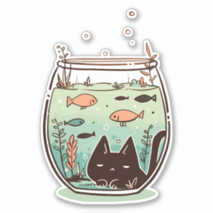Sticker Chat noir malin amusant piégé à l'intérieur d'un F