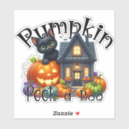Sticker Chat noir mignon avec Halloween Peek-a-Boo Citroui