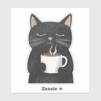 Sticker Chat Noir Sleepy avec une Coupe de Boho Café