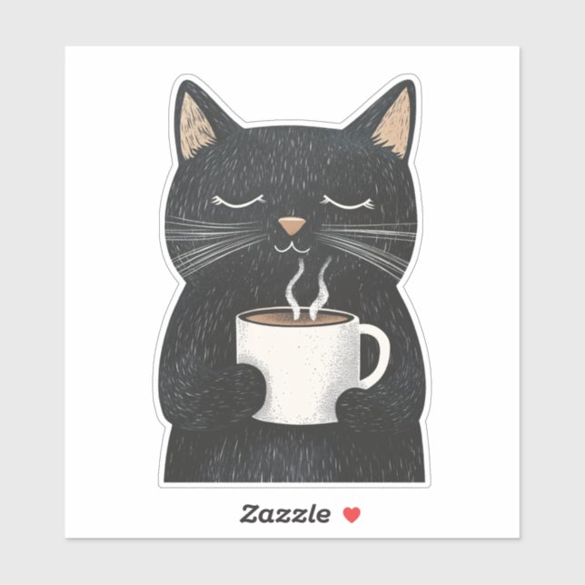 Sticker Chat Noir Sleepy avec une Coupe de Boho Café (Feuille)