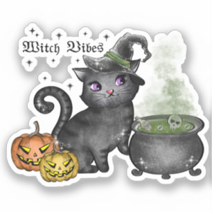 Sticker Chat noir sorcière Vibes sorcières