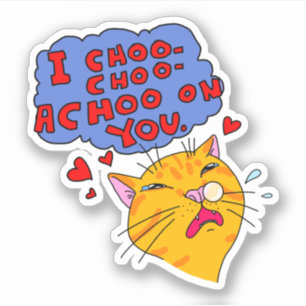 Sticker Chat Orange Éternuant Avec Un Texte D'Amour