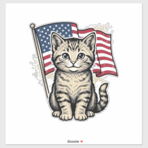 Sticker Chat patriotique avec drapeau américain vecteur vi