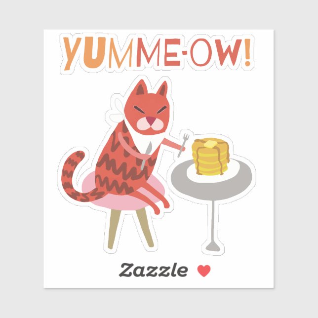 Sticker Chat rouge et crêpes / (Feuille)