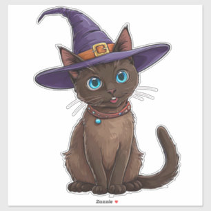 Sticker Chat siamois adorable en chapeau de sorcière