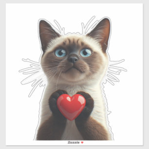 Sticker Chat siamois aux yeux bleus mignon tenant un cadea